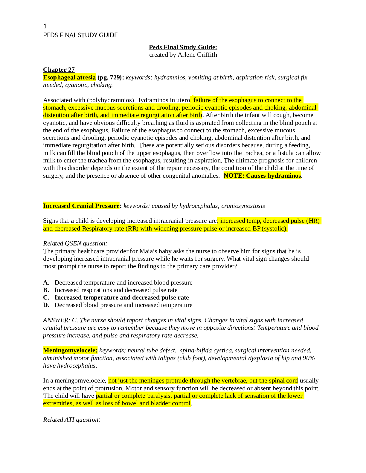Preview of Pediatrics Final Study Guide 2022